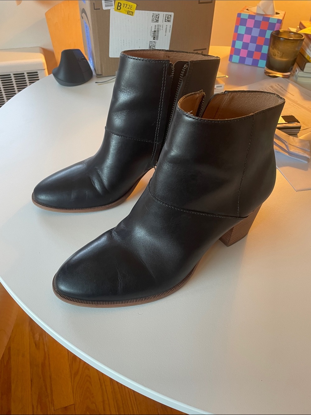 Madewell Black Leather Ankle Booties with Stacked Heel